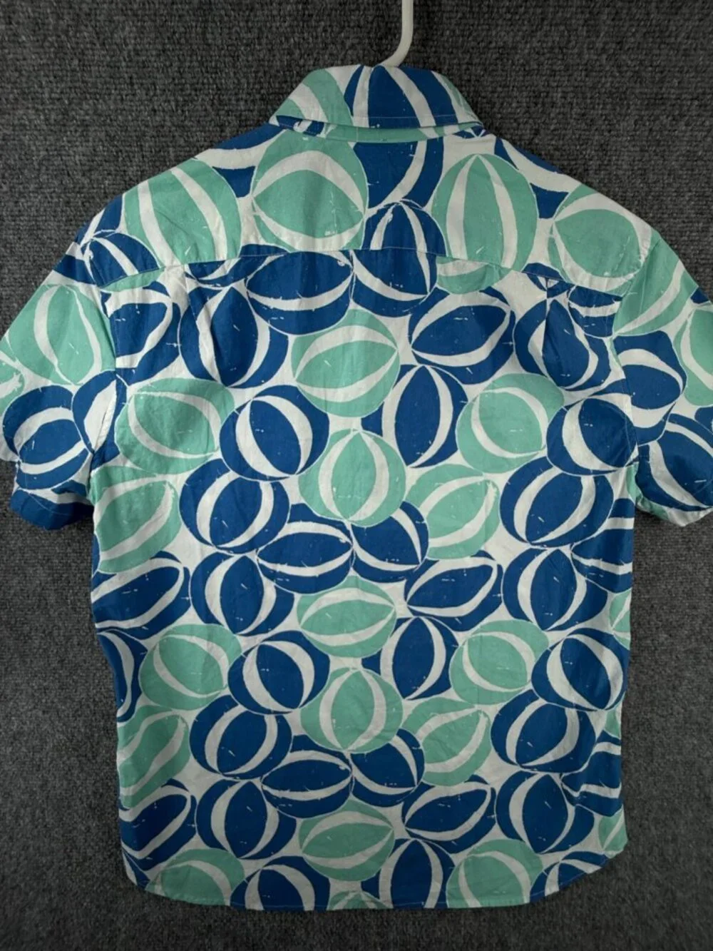 NWT J Crew Men Large Blue Geometric Beach Theme Short Sleeve Button Up Shirt